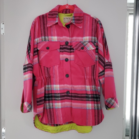 Free People Jackets & Blazers - Free People pink plaid shirt style jacket.